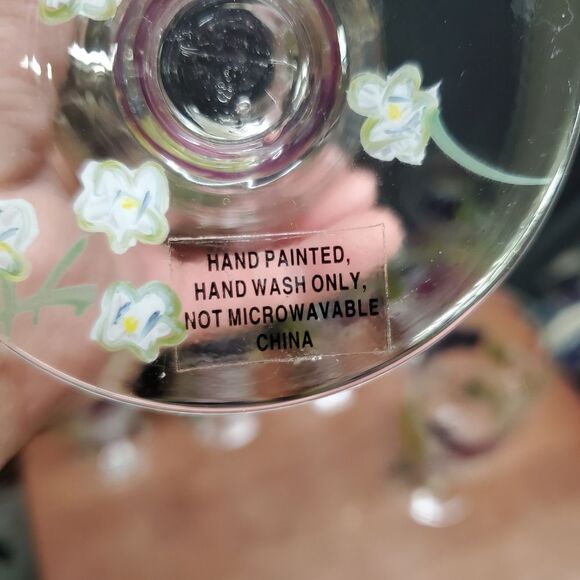 6 Vintage 1990's Crackled Glass Hand Painted Grapes Water or Iced Teas Glasses - Picture 9 of 10